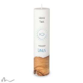 Taufkerze Holzelement Docht Klares Wasser Ø6 x 25 cm